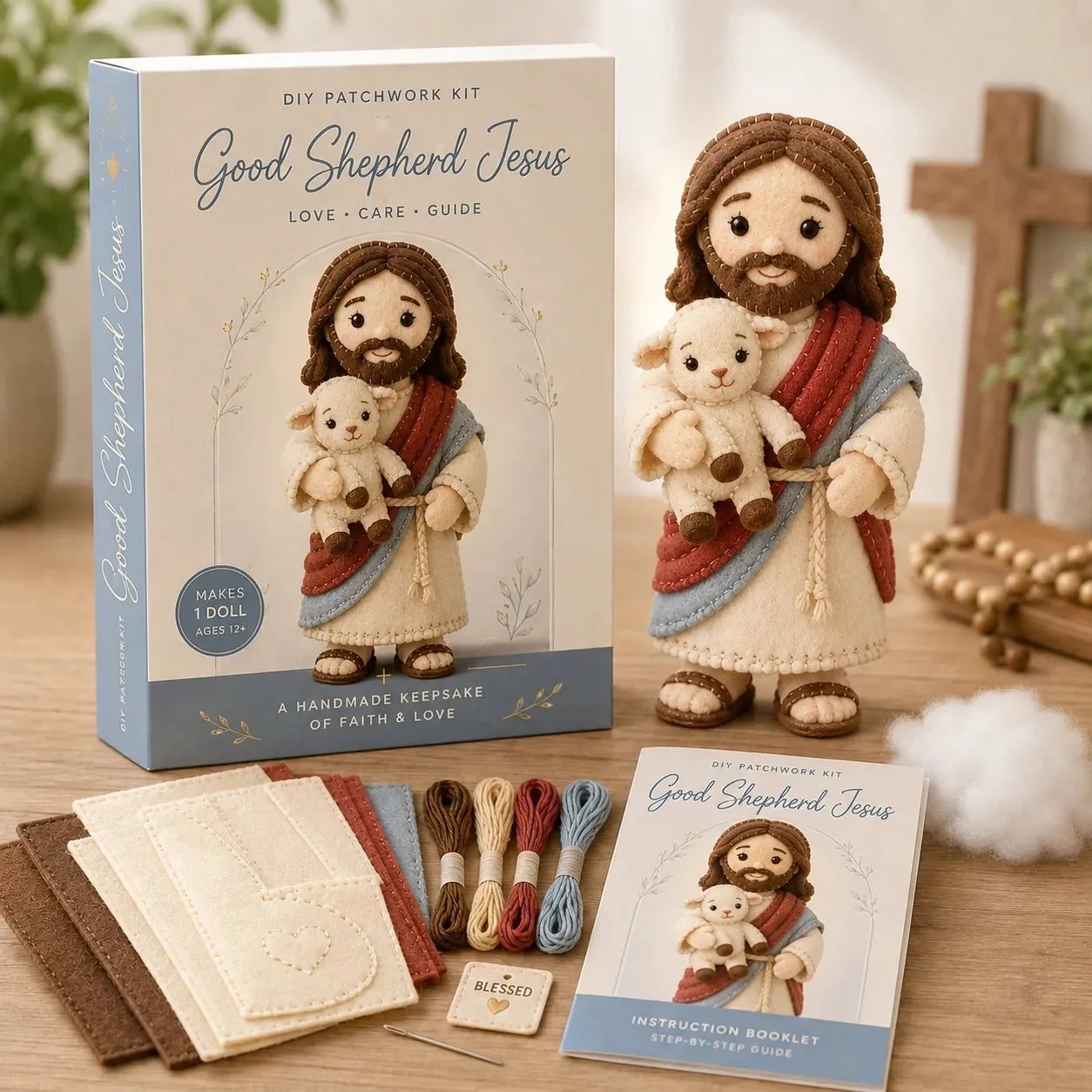 🔥HOT SALE🔥LAST DAY 50% OFF - ✝️ Faith & Blessings DIY Patchwork Kit - 🐑 Good Shepherd Jesus