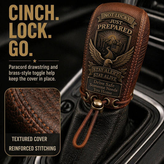 "Built for the Road. Made for Peace of Mind." Premium Leather Gear Shift Cover