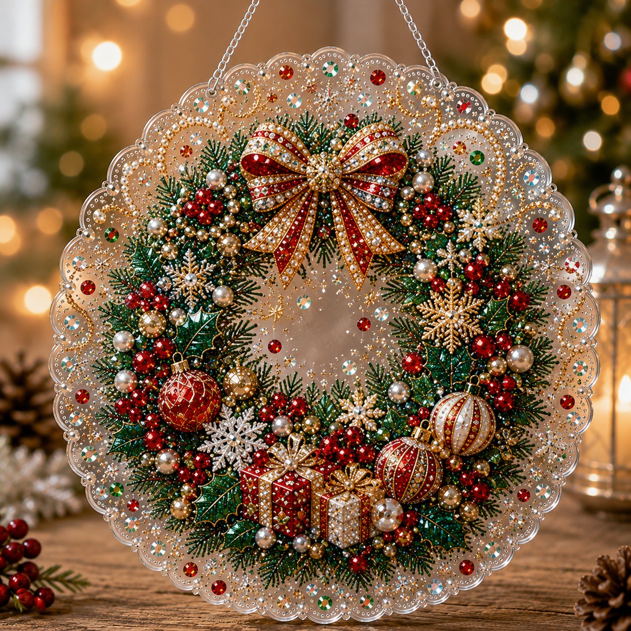 🎄 LAST DAY 75% OFF – ✨ Christmas Pearl Diamond Art Hanging Ornament Kit | Luxury Flocked Canvas with Scratch-Resistant Non-Fading Pearl Beads DIY Handmade Holiday Hanging Decor 🎅💎