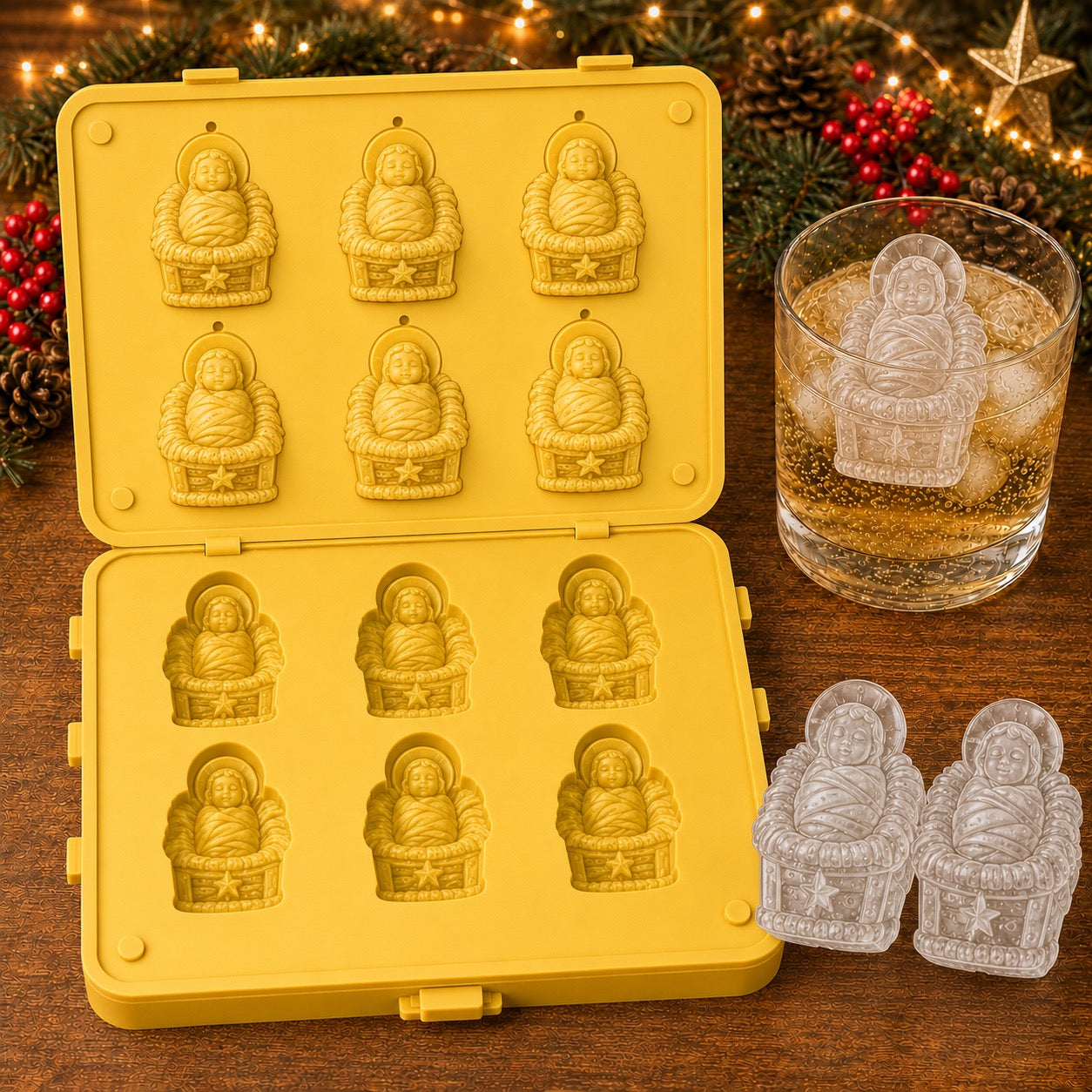 Christmas 3D Ice Mold Collection – 6-Cavity Silicone Holiday Drink Molds