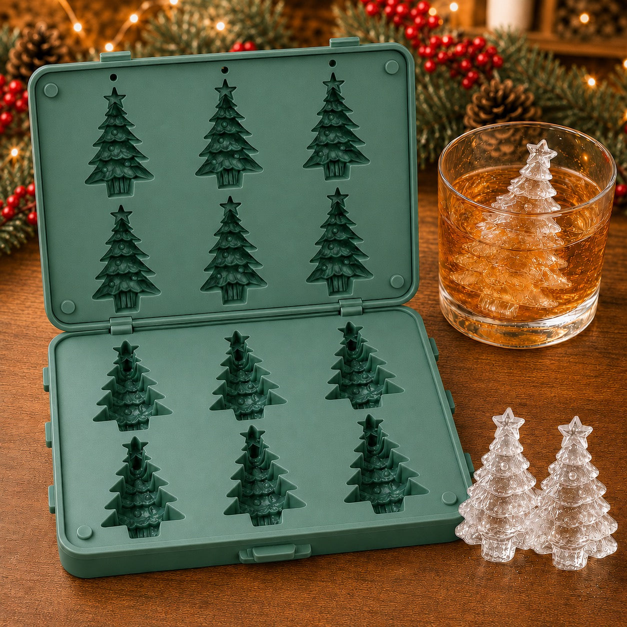 Christmas 3D Ice Mold Collection – 6-Cavity Silicone Holiday Drink Molds