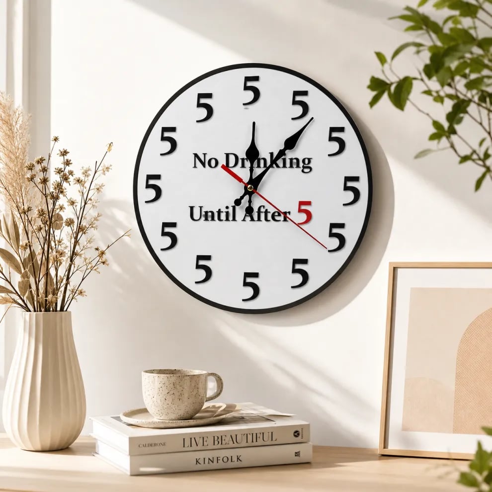 🔥Limited-Time 49% OFF 🔥Funny No Drinking Until After 5 Round Wall Clock