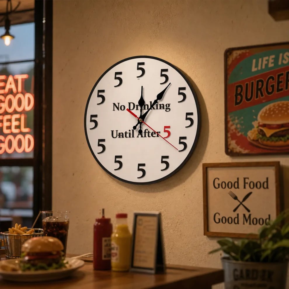 🔥Limited-Time 49% OFF 🔥Funny No Drinking Until After 5 Round Wall Clock