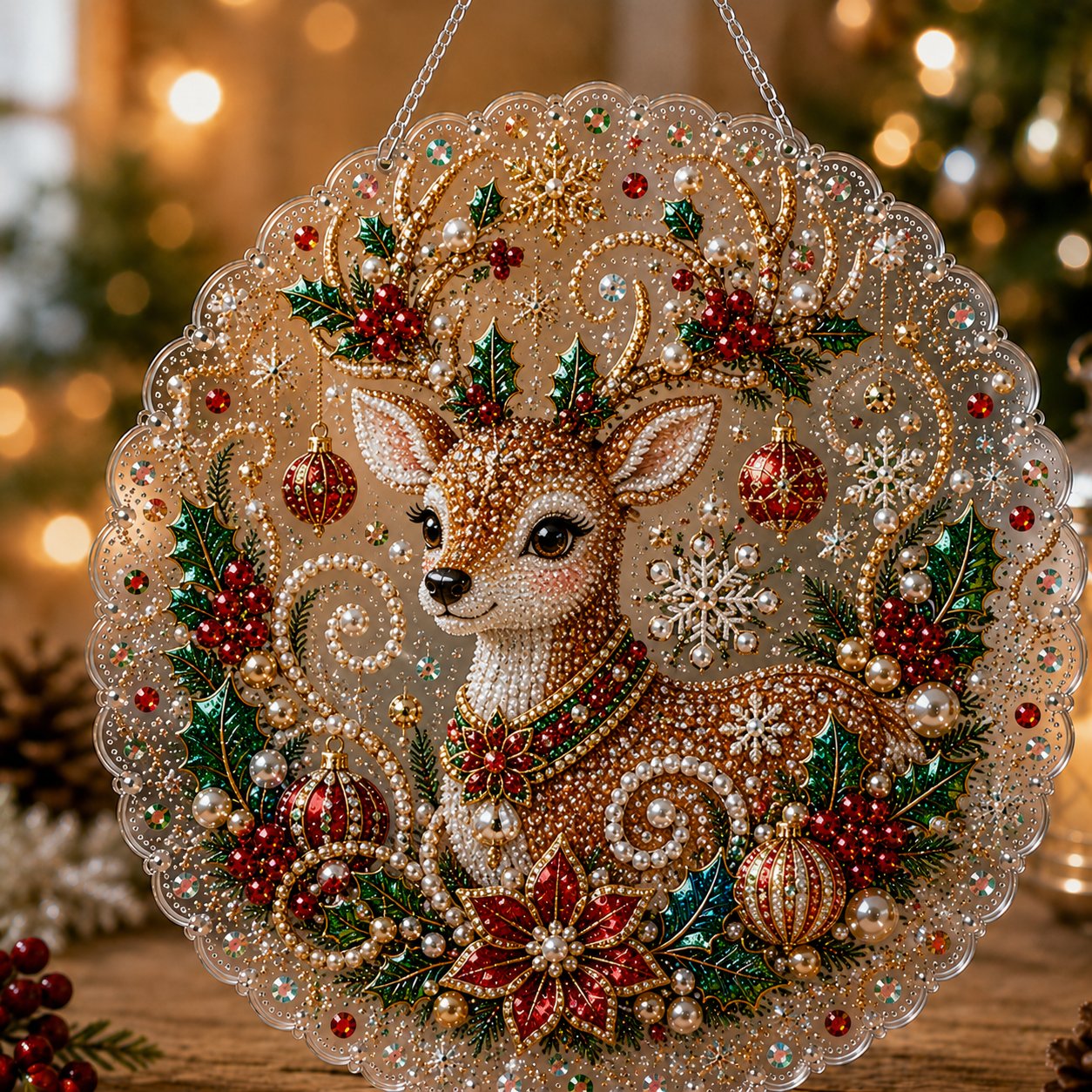 🎄 LAST DAY 75% OFF – ✨ Christmas Pearl Diamond Art Hanging Ornament Kit | Luxury Flocked Canvas with Scratch-Resistant Non-Fading Pearl Beads DIY Handmade Holiday Hanging Decor 🎅💎