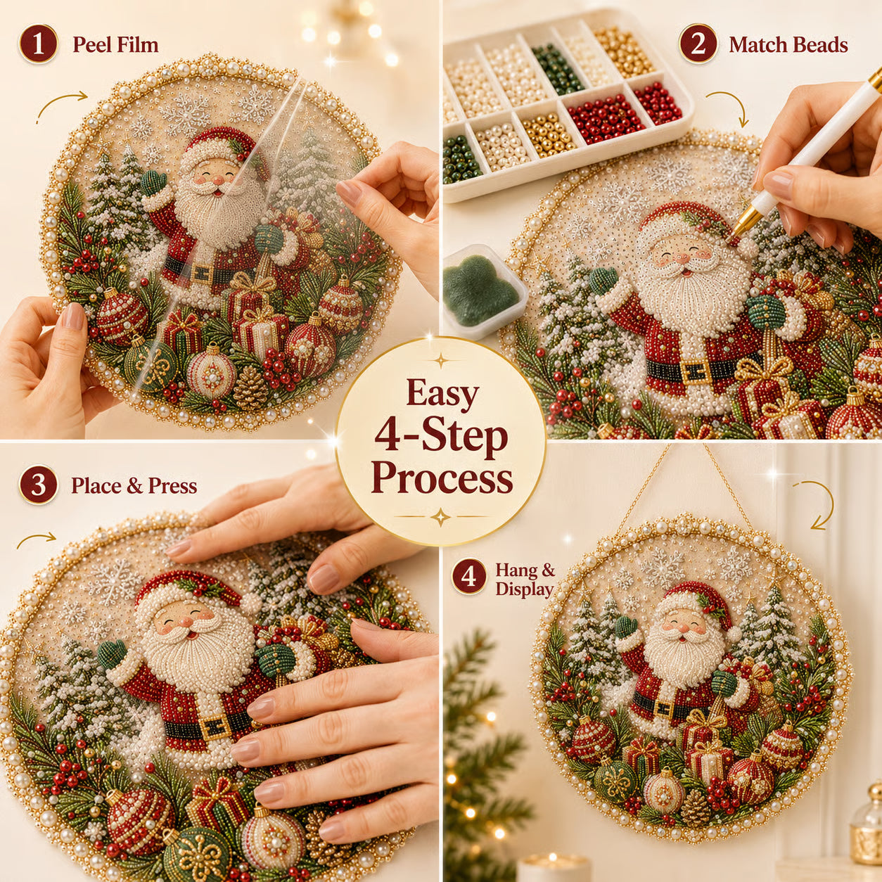 🎄 LAST DAY 75% OFF – ✨ Christmas Pearl Diamond Art Hanging Ornament Kit | Luxury Flocked Canvas with Scratch-Resistant Non-Fading Pearl Beads DIY Handmade Holiday Hanging Decor 🎅💎