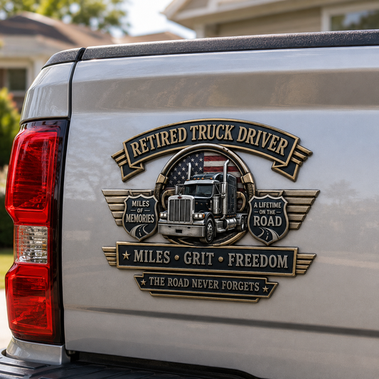 Last Day Promo: 49% OFF – Retired Truck Driver Miles Grit Freedom Metal Car Emblem