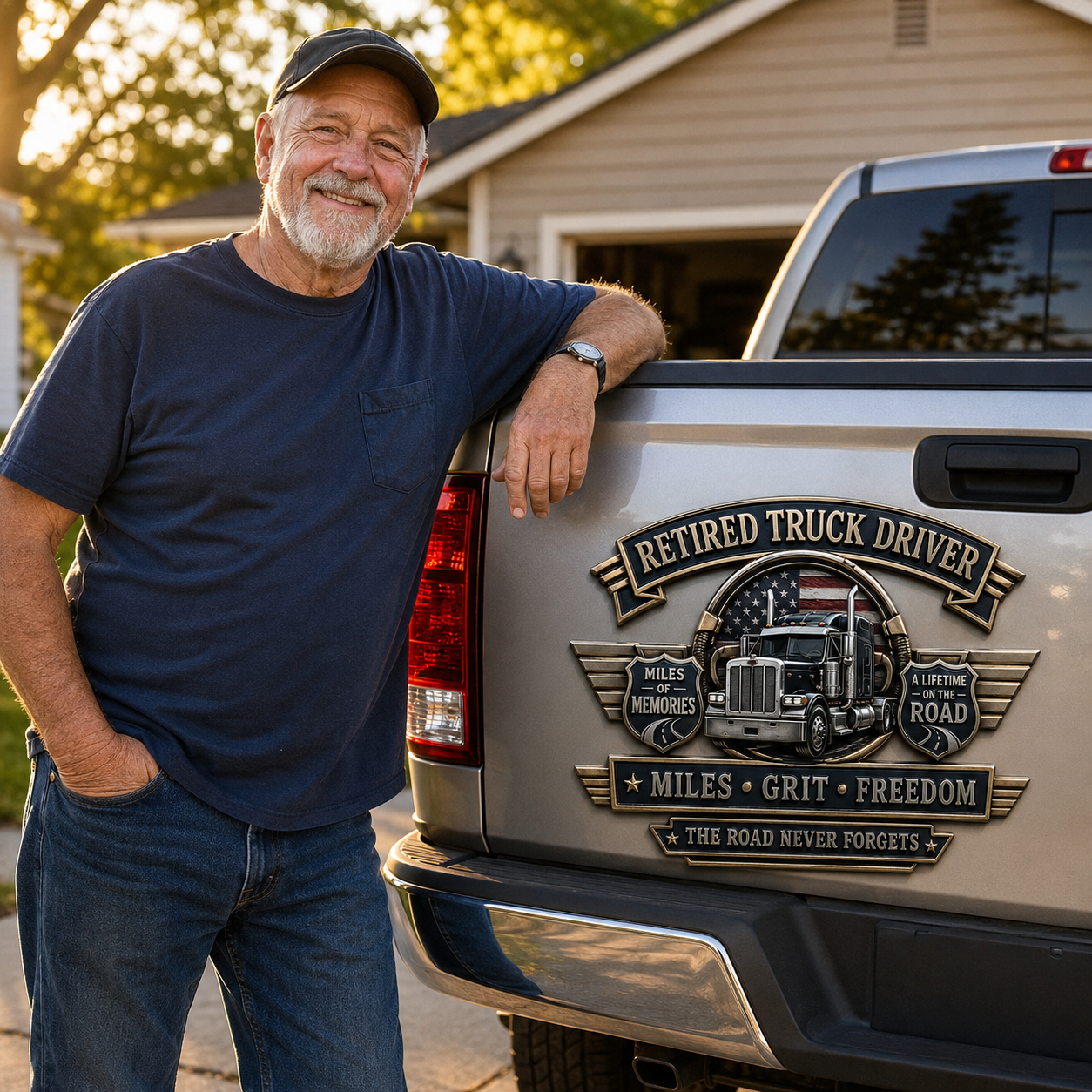 Last Day Promo: 49% OFF – Retired Truck Driver Miles Grit Freedom Metal Car Emblem