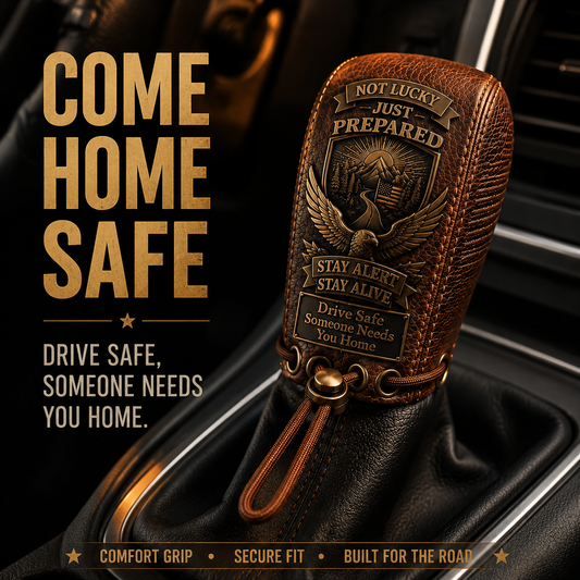 "Built for the Road. Made for Peace of Mind." Premium Leather Gear Shift Cover