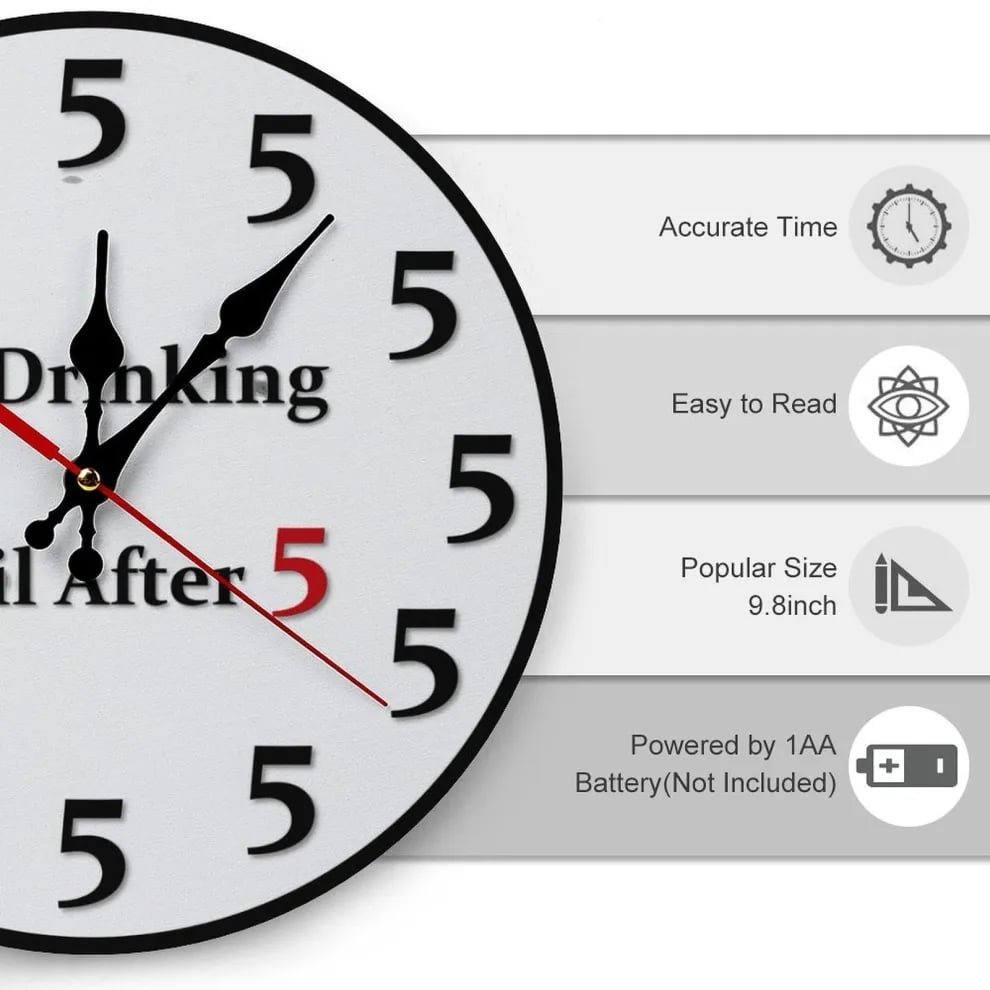 🔥Limited-Time 49% OFF 🔥Funny No Drinking Until After 5 Round Wall Clock