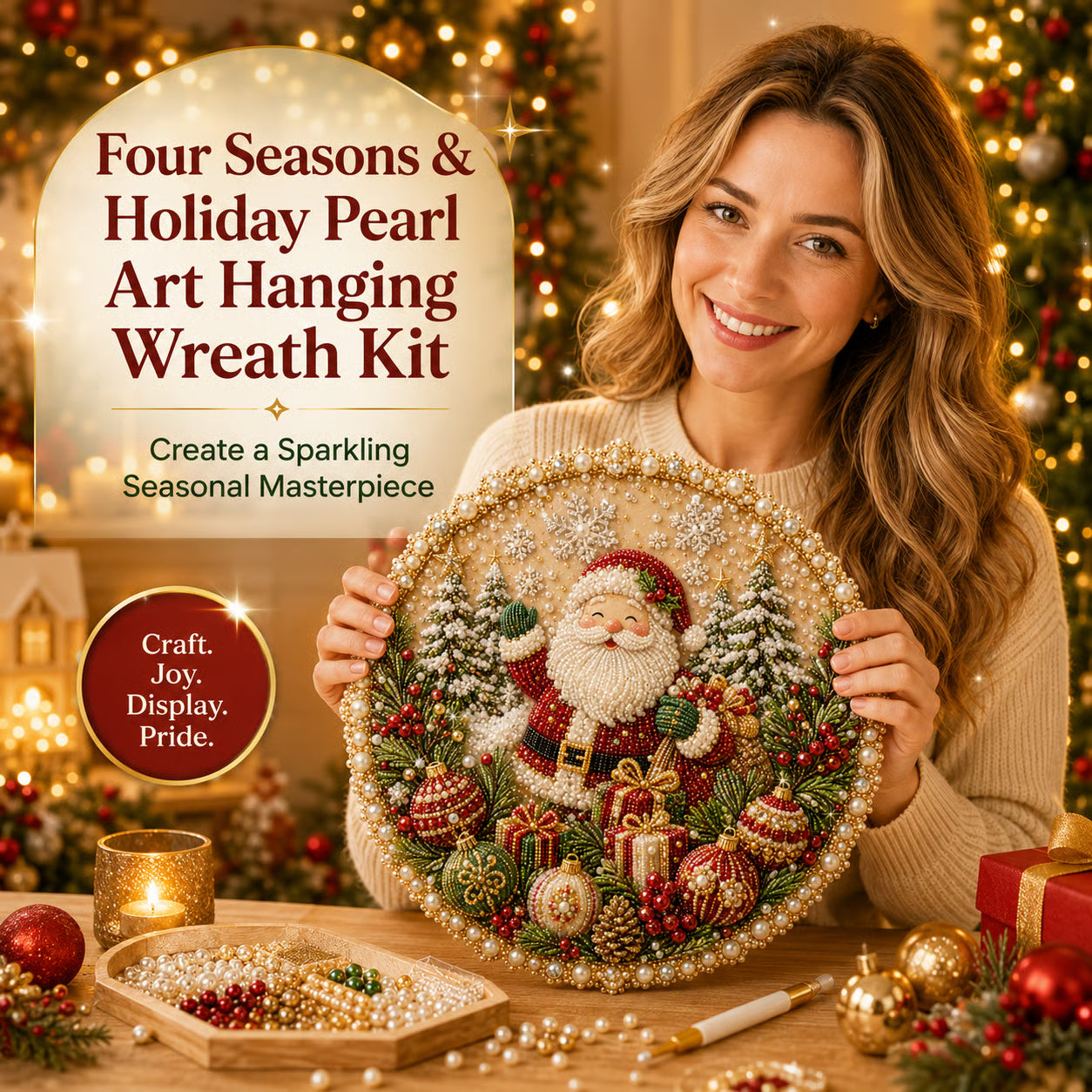 🎄 LAST DAY 75% OFF – ✨ Christmas Pearl Diamond Art Hanging Ornament Kit | Luxury Flocked Canvas with Scratch-Resistant Non-Fading Pearl Beads DIY Handmade Holiday Hanging Decor 🎅💎