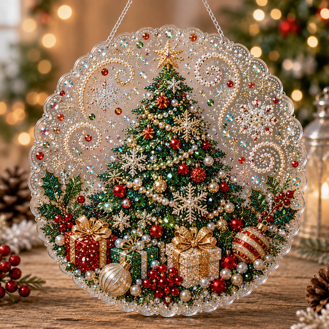 🎄 LAST DAY 75% OFF – ✨ Christmas Pearl Diamond Art Hanging Ornament Kit | Luxury Flocked Canvas with Scratch-Resistant Non-Fading Pearl Beads DIY Handmade Holiday Hanging Decor 🎅💎
