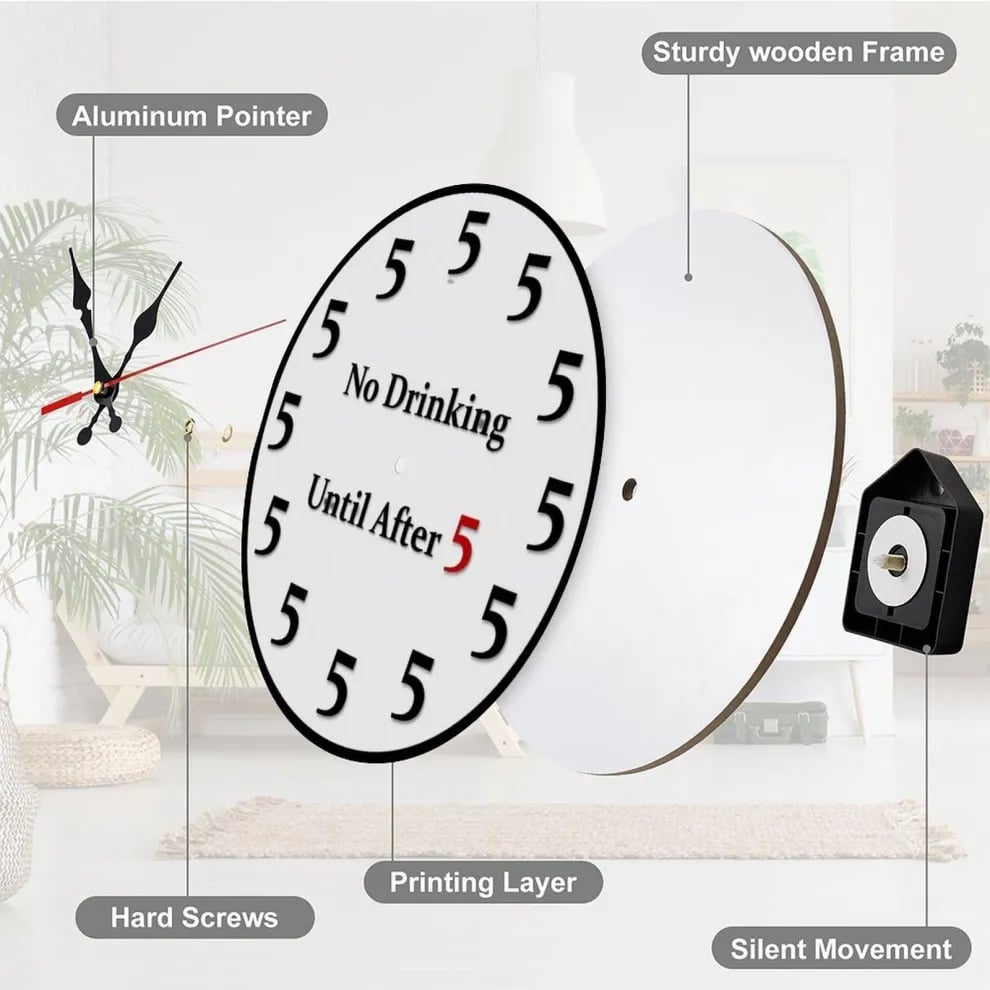🔥Limited-Time 49% OFF 🔥Funny No Drinking Until After 5 Round Wall Clock