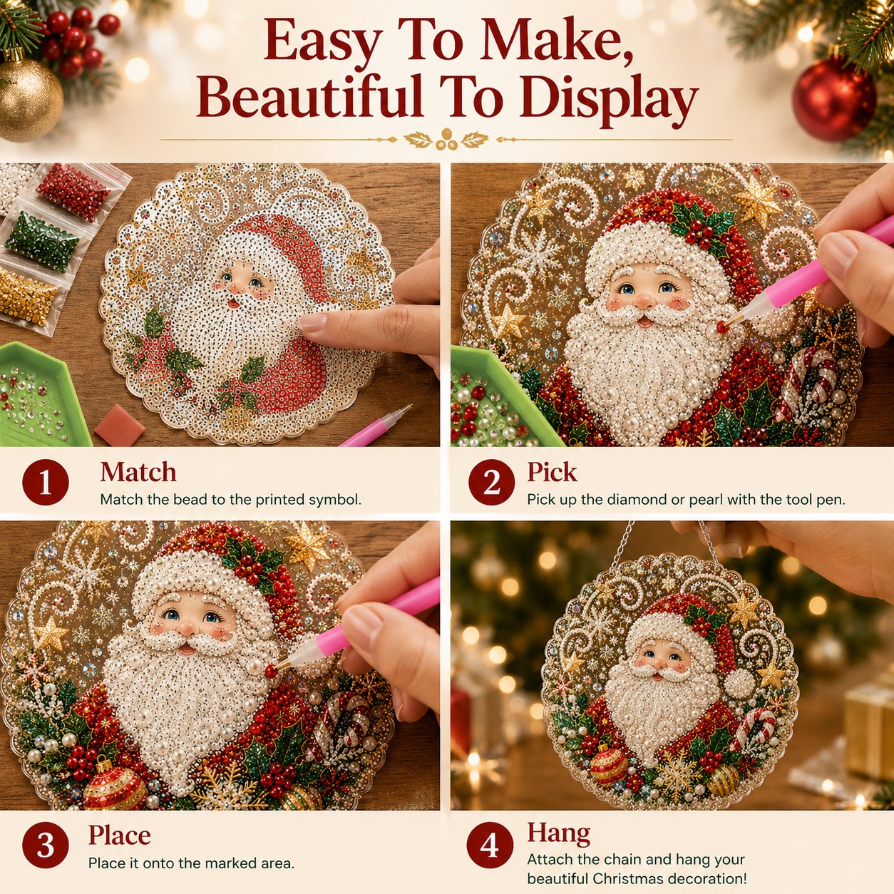 🎄 LAST DAY 75% OFF – ✨ Christmas Pearl Diamond Art Hanging Ornament Kit | Luxury Flocked Canvas with Scratch-Resistant Non-Fading Pearl Beads DIY Handmade Holiday Hanging Decor 🎅💎