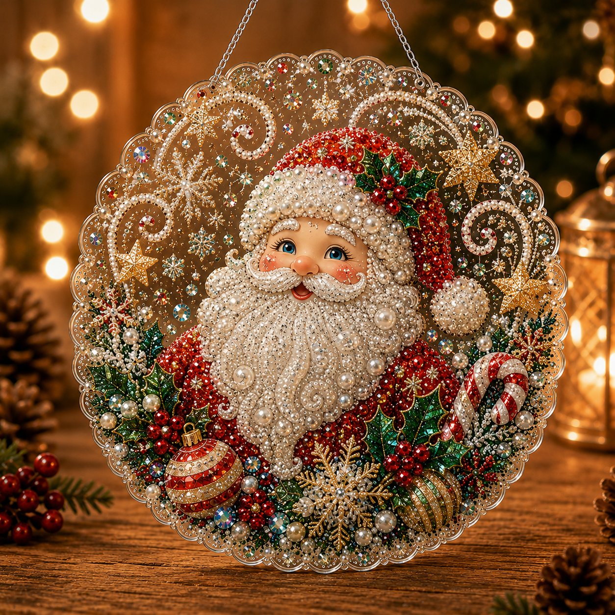 🎄 LAST DAY 75% OFF – ✨ Christmas Pearl Diamond Art Hanging Ornament Kit | Luxury Flocked Canvas with Scratch-Resistant Non-Fading Pearl Beads DIY Handmade Holiday Hanging Decor 🎅💎