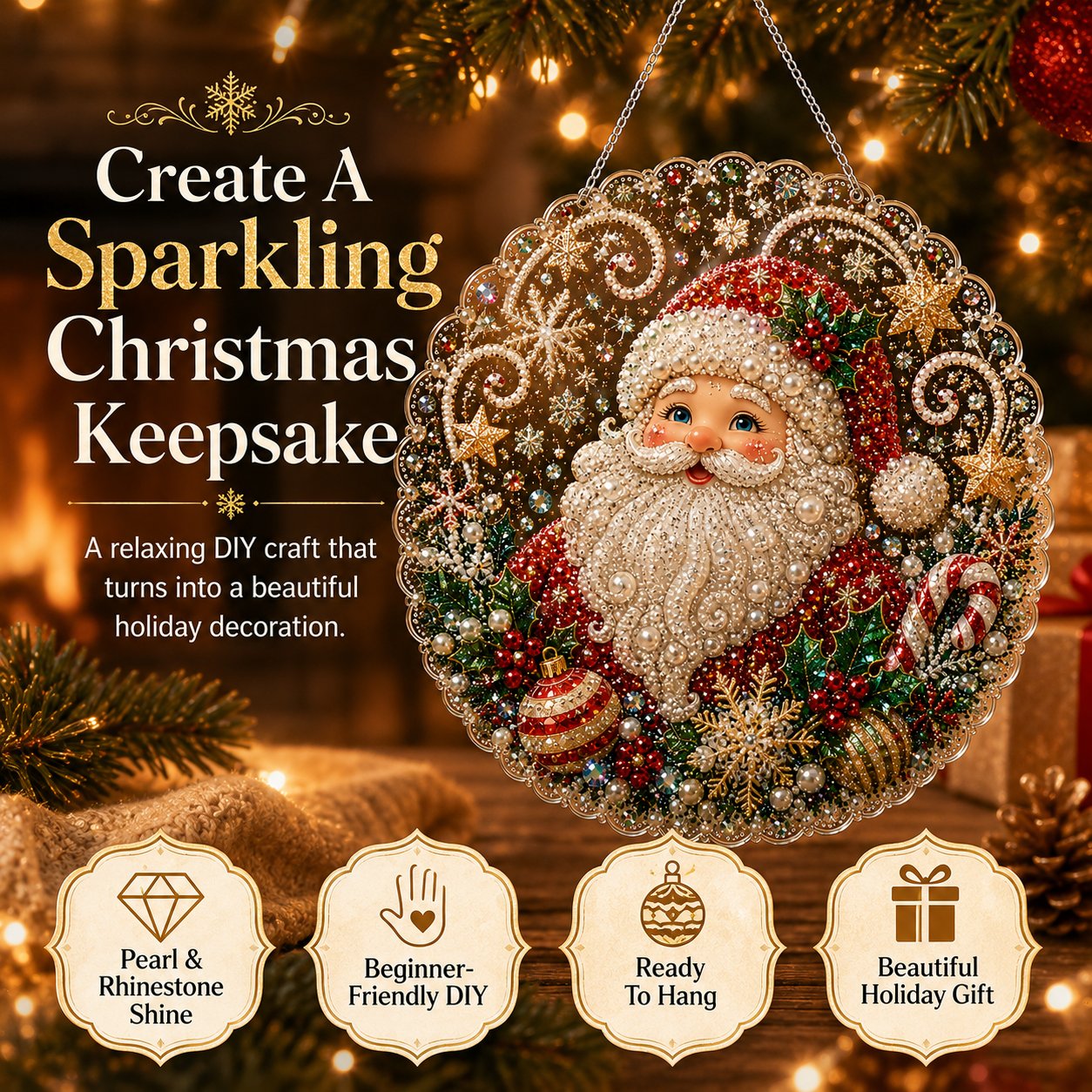 🎄 LAST DAY 75% OFF – ✨ Christmas Pearl Diamond Art Hanging Ornament Kit | Luxury Flocked Canvas with Scratch-Resistant Non-Fading Pearl Beads DIY Handmade Holiday Hanging Decor 🎅💎