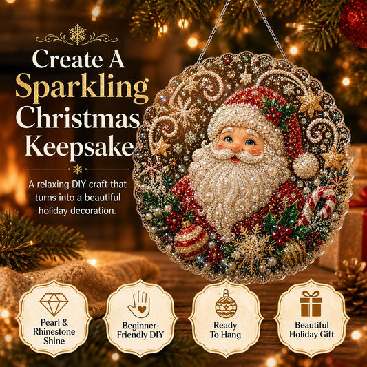 🎄 LAST DAY 75% OFF – ✨ Christmas Pearl Diamond Art Hanging Ornament Kit | Luxury Flocked Canvas with Scratch-Resistant Non-Fading Pearl Beads DIY Handmade Holiday Hanging Decor 🎅💎