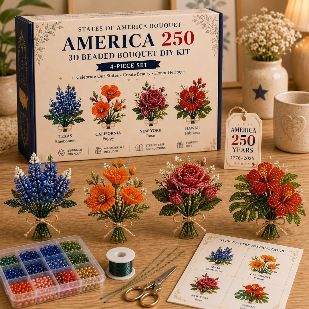 America 250 Beaded Bouquet DIY Kit Limited Edition Patriotic Craft Collection