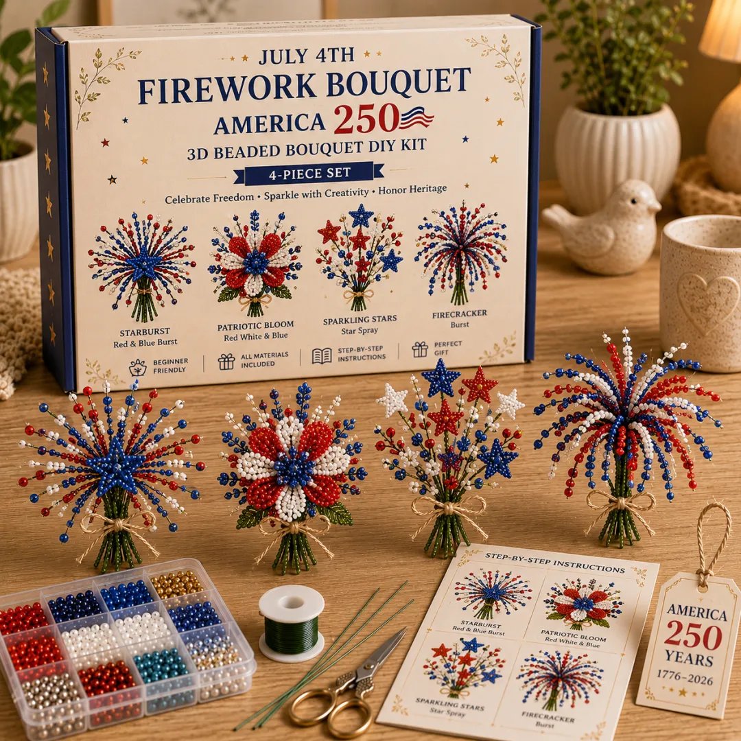 America 250 Beaded Bouquet DIY Kit Limited Edition Patriotic Craft Collection