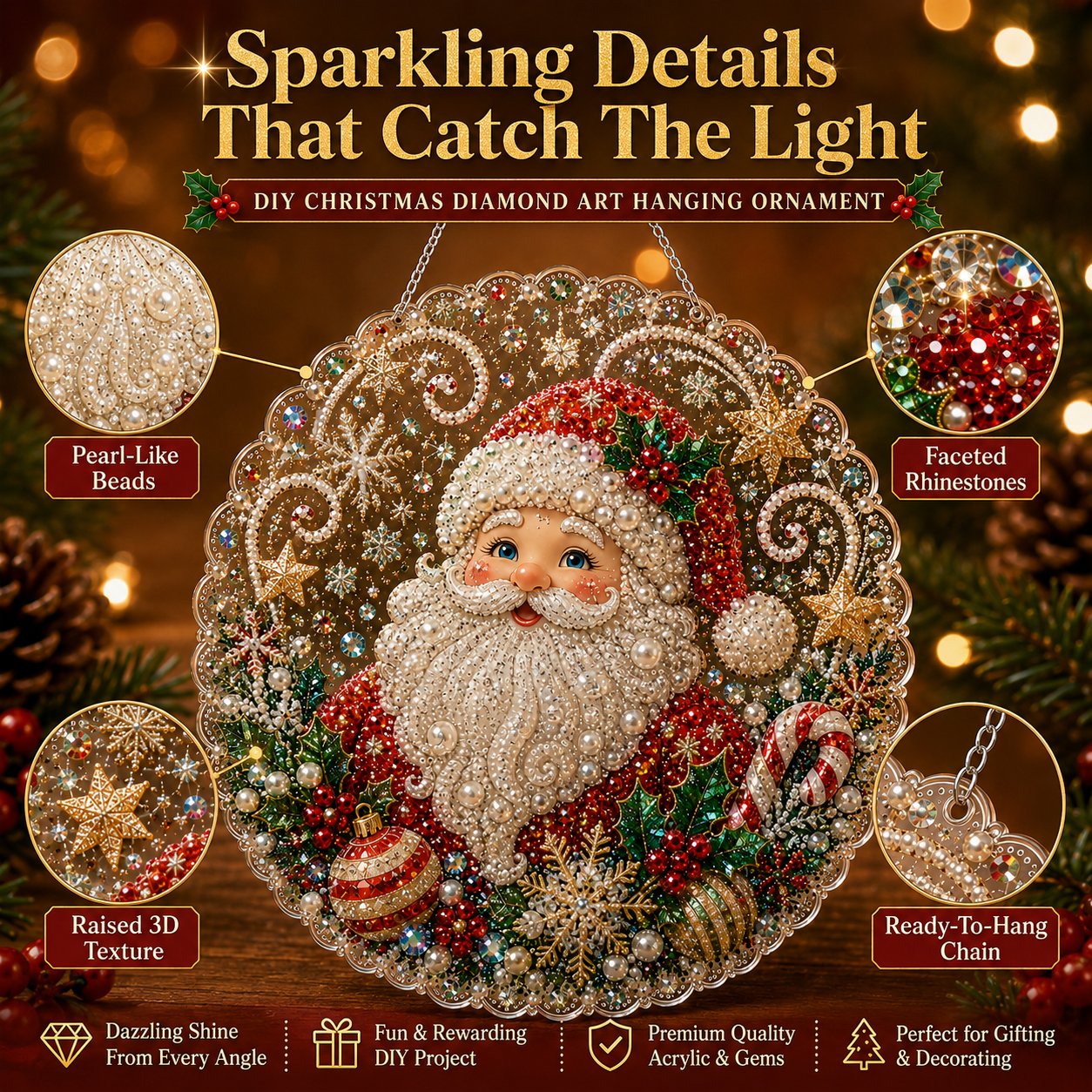 🎄 LAST DAY 75% OFF – ✨ Christmas Pearl Diamond Art Hanging Ornament Kit | Luxury Flocked Canvas with Scratch-Resistant Non-Fading Pearl Beads DIY Handmade Holiday Hanging Decor 🎅💎