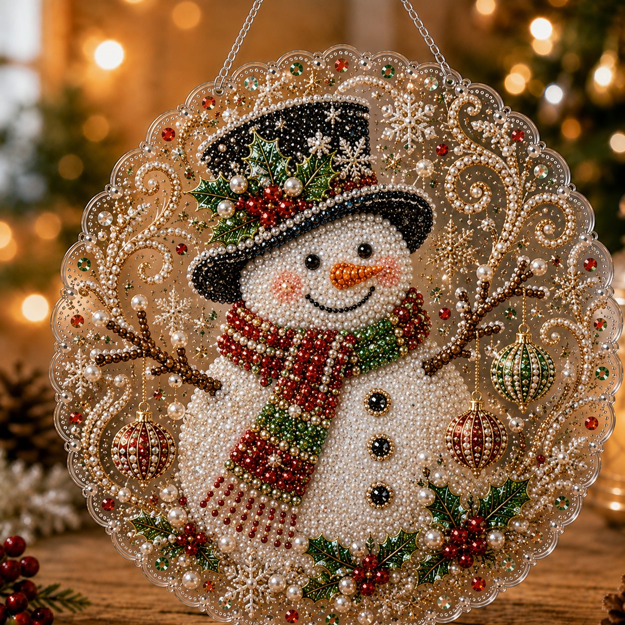 🎄 LAST DAY 75% OFF – ✨ Christmas Pearl Diamond Art Hanging Ornament Kit | Luxury Flocked Canvas with Scratch-Resistant Non-Fading Pearl Beads DIY Handmade Holiday Hanging Decor 🎅💎