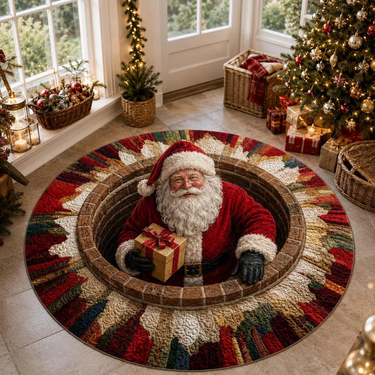 3D Santa Christmas Illusion Rug – Festive Holiday Floor Decor