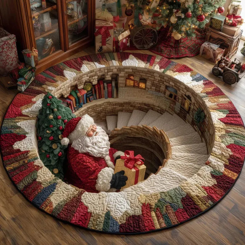3D Santa Christmas Illusion Rug – Festive Holiday Floor Decor