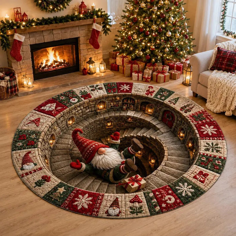 3D Santa Christmas Illusion Rug – Festive Holiday Floor Decor