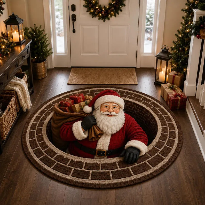 3D Santa Christmas Illusion Rug – Festive Holiday Floor Decor