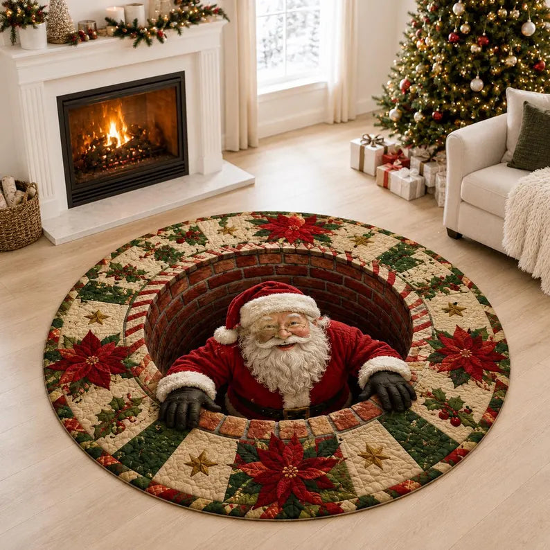 3D Santa Christmas Illusion Rug – Festive Holiday Floor Decor