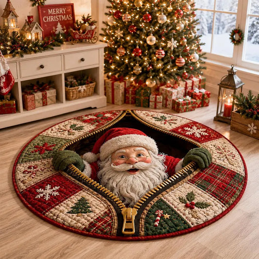 3D Santa Christmas Illusion Rug – Festive Holiday Floor Decor